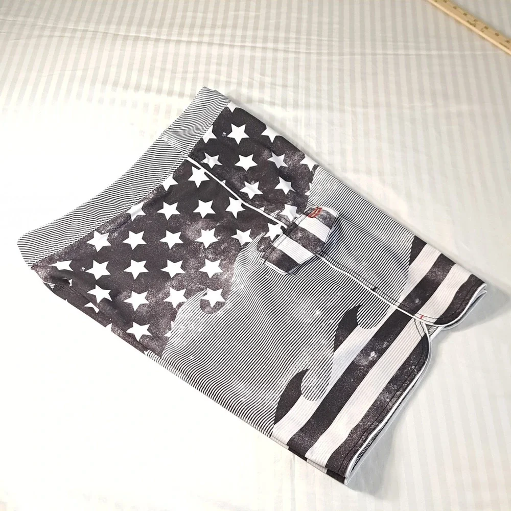 Billabong Platinum X Men's 44 PX3‎ Shorts Gray Drawstrings Stars USA Flag
